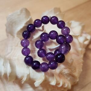 Genuine Amethyst Polished Stretch Bracelet